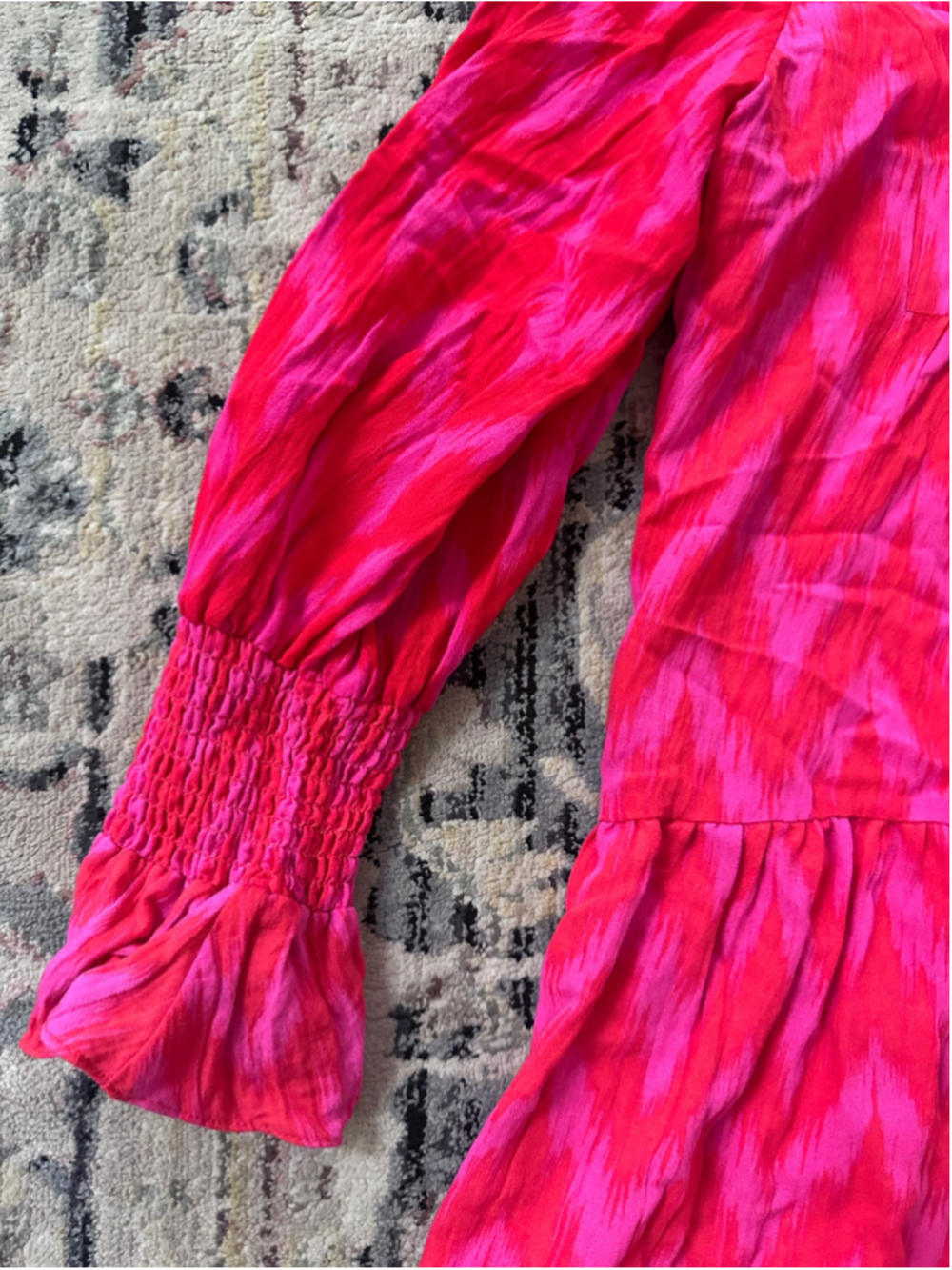 Women's Pomander Place Mini Dress XL Pink Red Tiered Long Sleeve - Picture 4 of 7